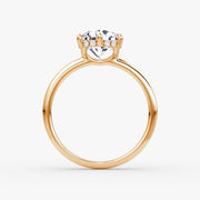 Round Cut - Plain Band Hidden Halo - Classic Engagement Ring- 14 K Gold